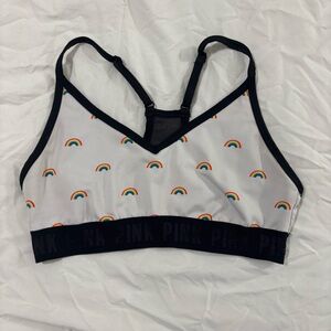 PINK sports bra with rainbows